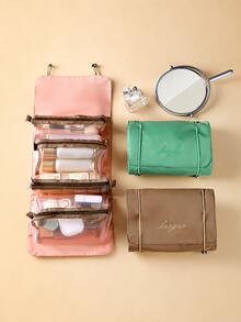 1pc (4-In-1) Woven Travel Makeup Organizer Bag, With Adjustable Shoulder Strap, Open Mesh Compartments For Brushes And Lipsticks, Lightweight Portable Toiletry Bag, Fashionable Beige, Wet Wipe Cleanable, Makeup Travel Bag, Daily Cosmetics Storage - Multicolor - View 5