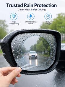 2pcs Multi-Size Car Rearview Mirror/Side Window Rainproof Film, High-Definition Transparent Water-Repellent Protective Film, Anti-Fog Waterproof Auxiliary Vision Sticker, Suitable For Most Car Rearview Mirrors/Windows For Rainy Day Driving - A - View 2