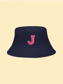 1件中性 A-Z 26字母防曬漁夫帽，女款純色戶外休閒帽，適合搭配夏季衣著與洋裝 - 藏蓝色 - 查看 9