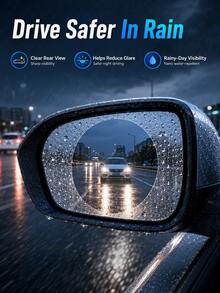 2pcs Multi-Size Car Rearview Mirror/Side Window Rainproof Film, High-Definition Transparent Water-Repellent Protective Film, Anti-Fog Waterproof Auxiliary Vision Sticker, Suitable For Most Car Rearview Mirrors/Windows For Rainy Day Driving - A - View 3