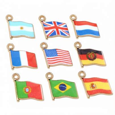 10pcs 16x14mm Enamel National Flags Of Various Countries Charms Pendant Football DIY Jewelry Making Accessories Findings