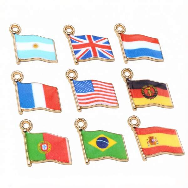 10pcs 16x14mm Enamel National Flags Of Various Countries Charms Pendant Football DIY Jewelry Making Accessories Findings