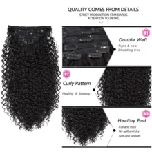 140g Synthetic Deep Brown Clip-In Hair Extensions, Jerry Curl Texture, Suitable For Hair Wefts (1B# 24 Inch) (7pcs Set) - Black - View 3