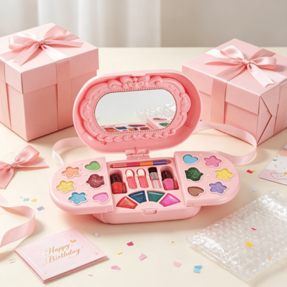 Maletín de maquillaje lavable con espejo para niñas, regalo de cumpleaños o Navidad para mayores de 3 años.