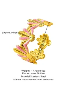 VceTd 1 pezzo Braccialetto elegante in acciaio inossidabile da donna con design asimmetrico a foglia in smalto a goccia, adatto per essere indossato durante vacanze al mare, viaggi o shopping - Oro giallo - Visualizzare 3