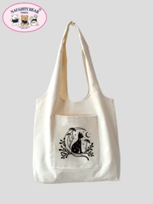 Bolso de lona con estampado de línea de hongo minimalista y elegante - Beis - Ver 5
