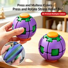 1pc Multicolor Contrast Gear Print 3D Press & Rotate Stress Relief Ball - Minimalist Ins Desktop Fidget - Smooth Rotating Decompression Design - 2-In-1 Pressable Finger Spinner - Portable Compact Pocket Size - Durable Wear-Resistant 3D Printed Material - Suitable For Office - Commute - Home Leisure - Outdoor Travel - Car - Anxiety Relief Fidget - Multicolor - View 2