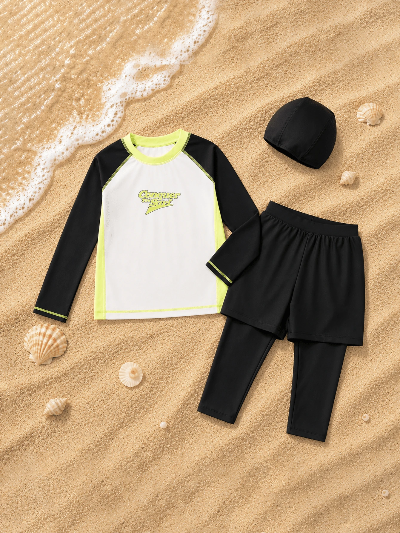 Balabala 2pcs Young Boy Chlorine Resistant & UV Protection Swimwear Set - Black and White - View 1