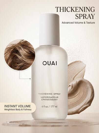 OUAI Thickening Spray 6oz/177ml – Volumizing Hair Mist For Fine And Flat Hair, Root Lifting Formula For Instant Body And Texture, Heat Protection Styling Aid, Long-Lasting Fullness For All Hair Types, Salon Quality Blowout Prep