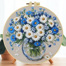 1套初學者刺繡套裝，尺寸20x20cm/7.9x7.9in，花卉圖案，包含刺繡布料、說明書、刺繡框、針與線，適合作為送給朋友或家人的禮物，也可用於居家裝飾或辦公室 - CXP1032-20X20 - 查看 16