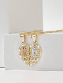 Heart Puzzle Necklace Niche Two-Piece Heart Pendant Layered Couple Luxury High-End Clavicle Chain - Yellow Gold - View 4