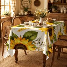 1pc, Home Decor, Sunflower Pattern Printed Tablecloth, Rectangular, Woven, Suitable For Home Kitchen Dining Room, Party Dinner, Picnic Camping, Date, Wedding, Theme Party Decoration, Indoor And Outdoor Use - Multicolor - View 4