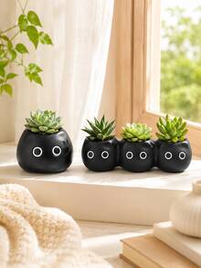 Cute Black Cat Succulent Planter, Mini Cat Flower Pot, 3-Hole Cactus Pot, Desktop Windowsill Plant Pot, Bookshelf Tabletop Decor, Home Office Decor, Cat Lover Gift, Fall Halloween Decor - A - View 3