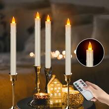 Paquete de 36 velas cónicas sin llama color marfil con control remoto, velas LED de 27 cm con batería. Seguras, sin riesgo de incendio, para bodas, iglesias, hogar y decoración de fiestas. - Marfil - Ver 6