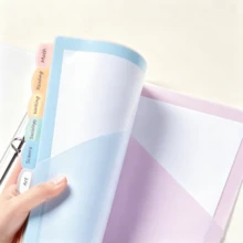 Cute Macaron Color 3-Ring Binder With Dividers, SMILE/HAPPY Elastic Band A4 File Folder, 8 Rainbow Index Divider Pages, Aesthetic Student School Paper Storage Binder, Portable Office Document Storage Binder - Rectangle - View 2