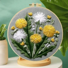 1 Set Kit de Bordado DIY Hecho a Mano, 20x20cm/7.9x7.9in, Patrón de Diente de León, Incluye Tela de Bordado, Manual de Usuario, Marco de Bordado, Aguja e Hilo, Adecuado como Regalo Festivo para Amigos o Familia, Obra de Arte Hecha a Mano para el Hogar y la Oficina - A - Ver 6