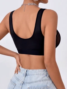 2pcs Wireless Deep V Push-Up Bras, Front Closure Adjustable Semi-Sheer Mesh Breathable Seamless Wire-Free Lift Support Comfortable Everyday Bra - Multicolor - View 3