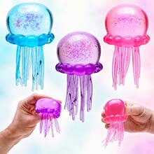 1/3pcs Pink Blue Purple Jellyfish Octopus Squishy, Soft Glitter Jelly Squeeze Stress Relief Fingertip Toy, Cute Sensory Anxiety Relief Decompression Toy, Suitable For Children Teens Adults Office Study, Birthday Christmas Gift - Multicolor - View 3
