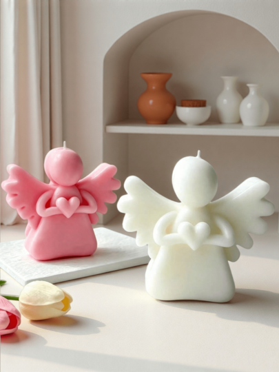 1 pieza Vela perfumada con forma de corazón de ángel, hecha con cera de soja natural, calma la mente, adecuada para decoración de la habitación, dormitorio, baño, un regalo romántico para bendecir a los amigos, regalo del Día de San Valentín, regalo del Día de la Madre.
