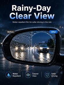 2pcs Multi-Size Car Rearview Mirror/Side Window Rainproof Film, High-Definition Transparent Water-Repellent Protective Film, Anti-Fog Waterproof Auxiliary Vision Sticker, Suitable For Most Car Rearview Mirrors/Windows For Rainy Day Driving - A - View 1