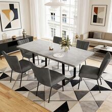 jiexi Extendable Dining Table And 4-6 Chair Set, 130-170cm Grey MDF Dining Table With Grey Velvet Dining Chairs With Metal Legs For Kitchen, Living Room - Dark Grey - View 9