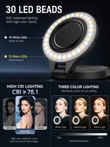AXNEN Magnetic Phone Selfie Fill Light, Rechargeable Portable Beauty Light, Cold/Warm/Natural Light, Adjustable Brightness, Suitable For Smartphones, Tablets, Laptops, Photography, Video Recording, Live Streaming And Makeup Selfies - Fill Light - View 6