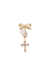 Catholic Cross Brooch, Virgin Mary Amulet, Italian Horn Accessory, Customizable Letter A-Z Cross Bow Brooch, Suitable For Daily Wear And Religious Occasions, Expresses Faith And Adds Fashionable Flair To Outfits, Perfect For Christians, Religious Enthusiasts, Fashion Seekers, Ideal For Church Services, Daily Accessories, Gifts, Holiday Gifts - Multicolor - View 25