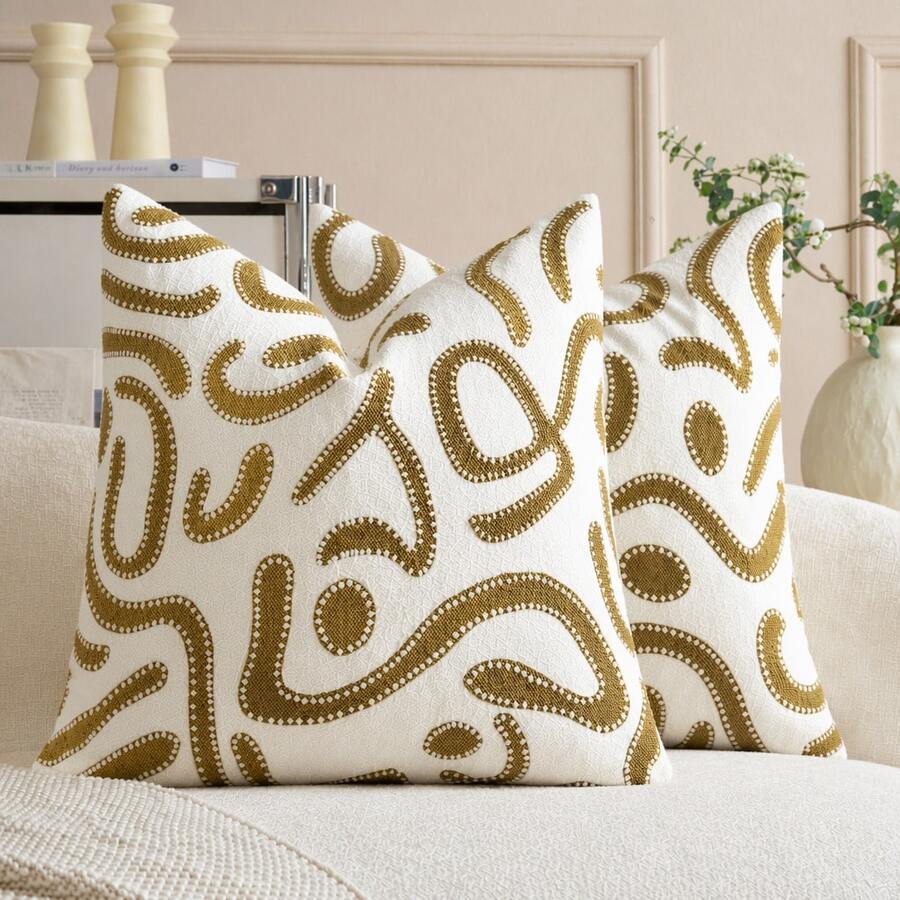 1件幾何圖案雪尼爾提花抱枕套,極簡居家裝飾枕套,適用於沙發床,家居裝飾 - 黃色 - 查看 1