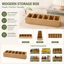 7-Compartment Wooden Desk Organizer For Paper Clips, Binder Clips, Pens, Cables, Glasses, Remote Controls And Small Accessories, Long Divided Storage Tray For Home Office, Study, Classroom, Vanity And Everyday Desktop Organization - Ginger - View 2