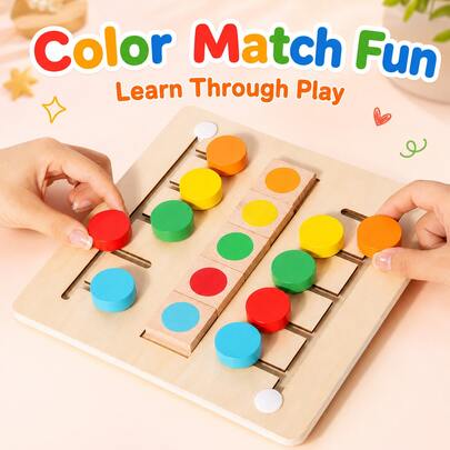 Wooden Color Matching Toy, Kids Board Game, Color Sorting Memory Puzzle, Parent-Child Interactive Tabletop Game, Fine Motor Skills Toy