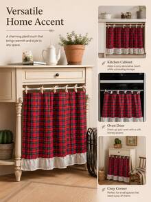 Christmas Plaid Oven Door Cover With Scalloped Edge, Red Tartan Pattern Stove Handle Towel Curtain, Farmhouse Style Holiday Kitchen Decor, Suitable For Oven, Dishwasher, Cabinet, 30 X 21.3 Inches - Multicolor - View 3