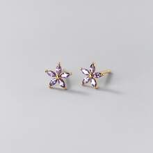 1 Pair Minimalist S925 Sterling Silver Purple Zirconia Flower Stud Earrings For Women, Commute Daily Jewelry, Travel Party Gift - Flowers - Purple - View 3