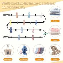1pc Retractable Portable Clothesline Set With 12 Clips, Perfect For Indoor Drying Outdoor Camping Travel Laundry Accessories Back To School Essentials Home Organization Dorm Room Solutions - Multicolor - View 7