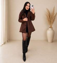 Women's Blazer Coat In Warm Wool For Elegant Winter - 鏽棕色 - 查看 2