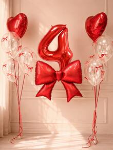32pcs/Set Birthday Balloon Set, Large Red Bow Foil Balloon, Giant Red 0-9 Birthday Number Balloon, 18-Inch Red Heart Balloon, Transparent Latex Balloon, Suitable For Birthday Party, Anniversary Decoration - Red Heart Style - View 10