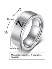1件男士時尚不鏽鋼磨砂階梯經典戒指，字母A-Z，內徑1.82mm - 銀色 - 查看 5