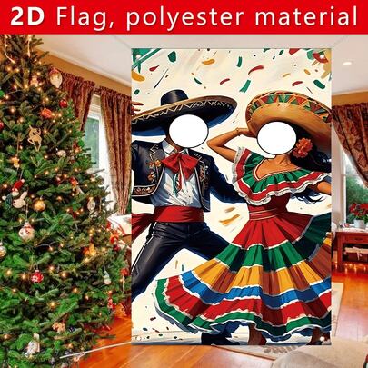 2D Flat Banner, 1 Pc Face-Hole Photo Backdrop Banner, 150cm/90cm, 59.05in/35.4in, No Electricity Needed, Polyester Fabric, Can Be Used As Decorative Background Photo Banner For Holiday Parties
