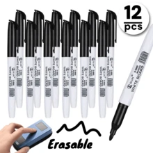 3/12Pcs Black Erasable Whiteboard Markers - Dry Erase Pens For Office School Teaching & Back To School Stationery - Sets - View 7