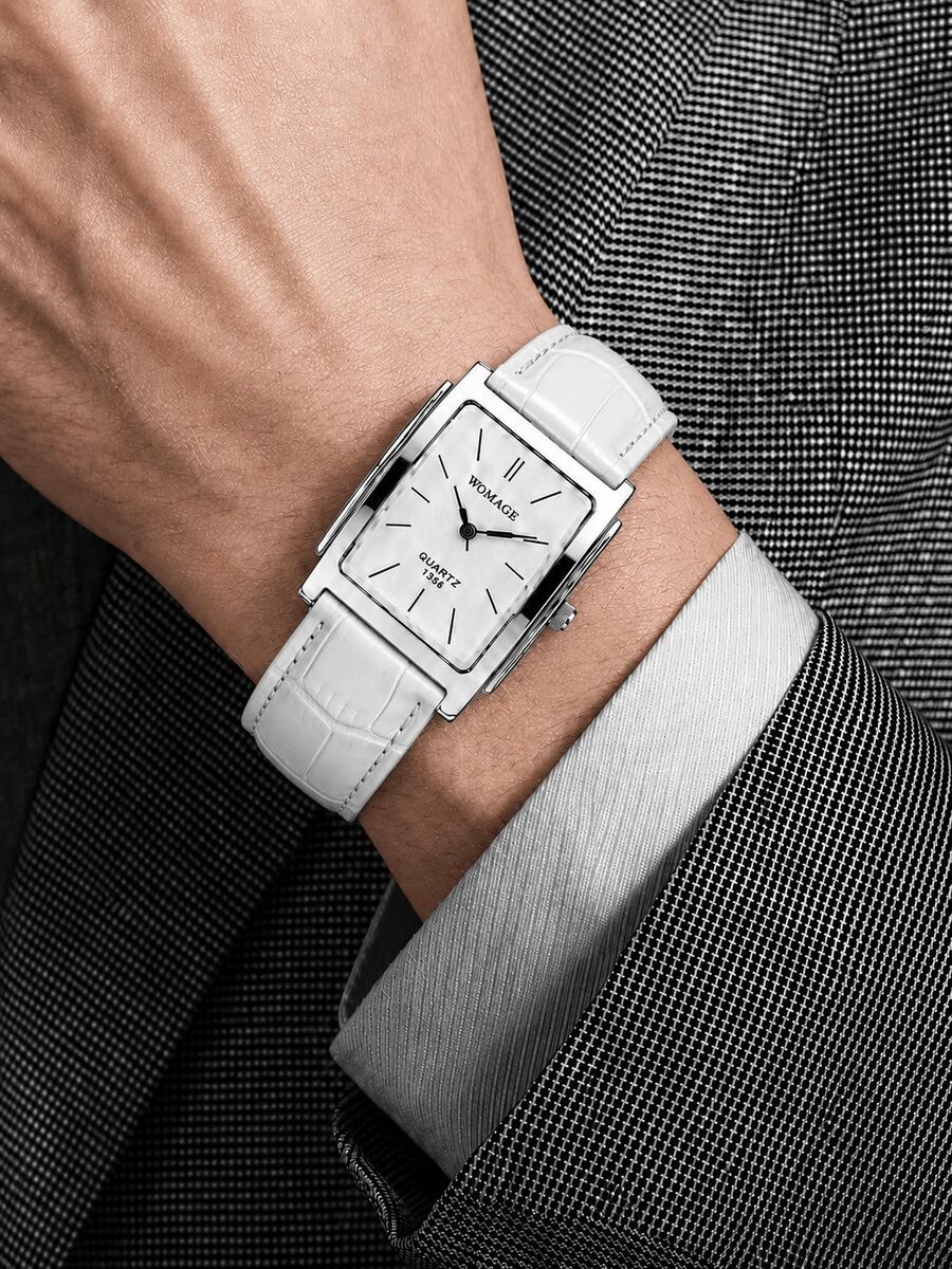 1 pieza Reloj de cuarzo con correa de cuero PU y esfera cuadrada para hombre, caja de acero inoxidable, reloj de moda empresarial para hombre, estilo casual de negocios diario, regalo de Navidad, regalo de aniversario para hombre