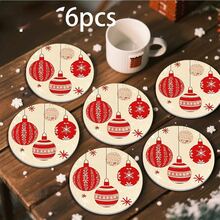 Merry Christmas 2D Printed Coaster Set, Christmas Bell Element Design, Suitable For Home Kitchen Decor Accessories, Outdoor Garden Supplies, Various Holiday Parties, Christmas Gifts - PET Coaster - 1890 - View 10