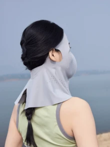 Máscara de protección solar para el cuello de mujer, máscara de protección solar de verano con bucles para las orejas para ciclismo y conducción, máscara facial a prueba de polvo con sensación de enfriamiento y protección UV. - Ceniza de luna fría - Ver 3