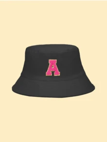1件中性 A-Z 26字母防曬漁夫帽，女款純色戶外休閒帽，適合搭配夏季衣著與洋裝 - 黑色 - 查看 6