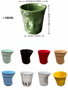 1pc Ins Style Pleated Twisted Ceramic Mug, Niche Coffee Cup For Home Afternoon Tea Milk Tea, Minimalist Solid Color Water Cup, Creative Textured Design Cup, Versatile Drinking Cup, Couple/Best Friend Matching Gift, Home/Office Breakfast Beverage Cup, Photo-Worthy Tableware, Multi-Color Options, Versatile Home Decor Gift - Multicolor - View 2