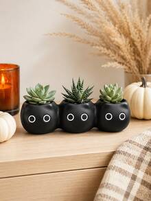 Cute Black Cat Succulent Planter, Mini Cat Flower Pot, 3-Hole Cactus Pot, Desktop Windowsill Plant Pot, Bookshelf Tabletop Decor, Home Office Decor, Cat Lover Gift, Fall Halloween Decor - A - View 10