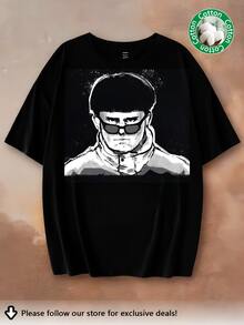 Vintage Retro Grafik-T-Shirt 2026, Neue Oliver Tree Kollektion, Schwarz-Weiß, Stern- und Maserungsmuster, Porträt, Unisex, für Männer, Frauen und Jugendliche, Streetwear-Stil, Y2 - Schwarz - Übersicht 1