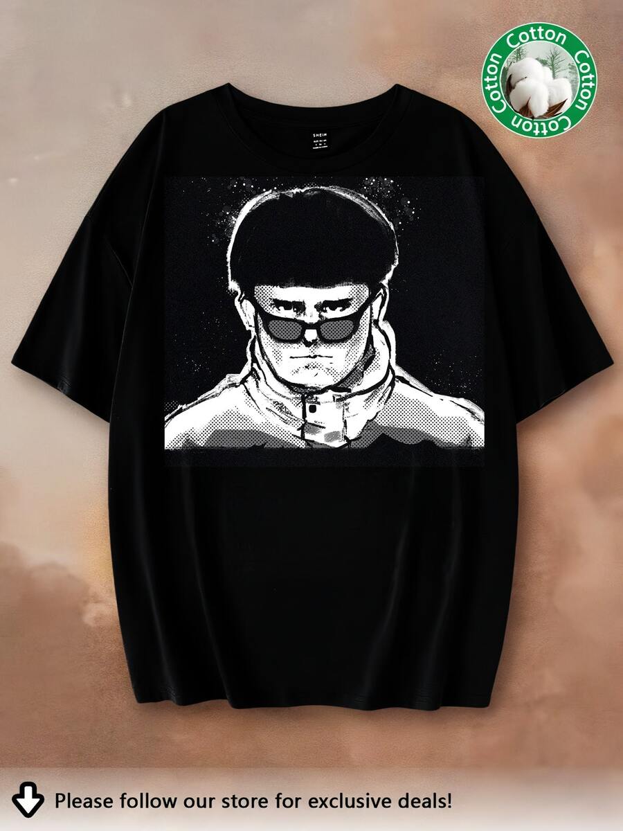 Vintage Retro Grafik-T-Shirt 2026, Neue Oliver Tree Kollektion, Schwarz-Weiß, Stern- und Maserungsmuster, Porträt, Unisex, für Männer, Frauen und Jugendliche, Streetwear-Stil, Y2 - Schwarz - Übersicht 1