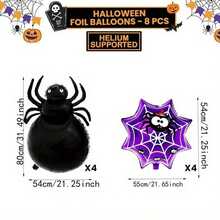 8pcs/Set Black Spider Purple Spider Web Aluminum Foil Balloon Set For Halloween Party, Day Of The Dead Decoration - View 2