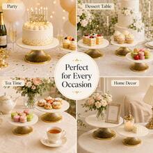 1pc Cream Acrylic Round Dessert Tray With Gold Base, Elegant Cake Plate Fruit Tray, Cupcake Display Stand For Party Afternoon Tea And Home Decor - Milky White - View 8