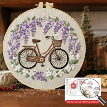 1套手工DIY刺繡套件，20x20cm/7.9x7.9英吋，花卉單車圖案，包含刺繡布料、說明書、刺繡框、針線，適合作為送給朋友或家人的節日禮物，居家與辦公室手工藝術 - A - 查看 7