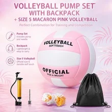 5# PVC 排球，適用於室內/室外或後院使用，訓練與比賽。丁基橡膠內膽與機器縫製設計。(戶外運動、學校、學校使用、旅行必需品、戶外沙灘遊戲、排球用品、排球配件套裝) - 馬卡龍粉 - 查看 7
